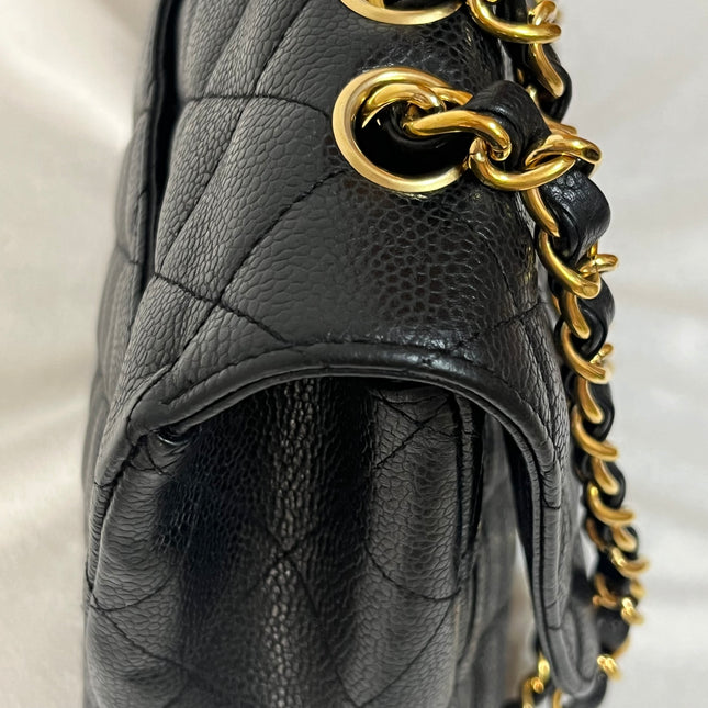 Chanel Classic Flap Jumbo 2008 Black Caviar Leather Single Flap 24k Gold Hardware
