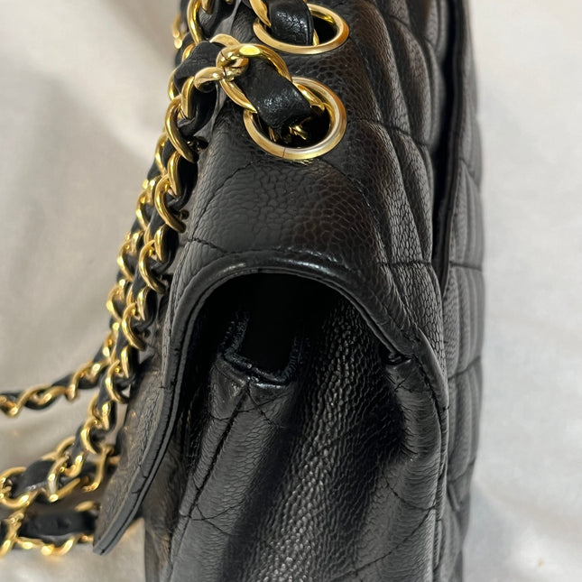 Chanel Classic Flap Jumbo 2008 Black Caviar Leather Single Flap 24k Gold Hardware