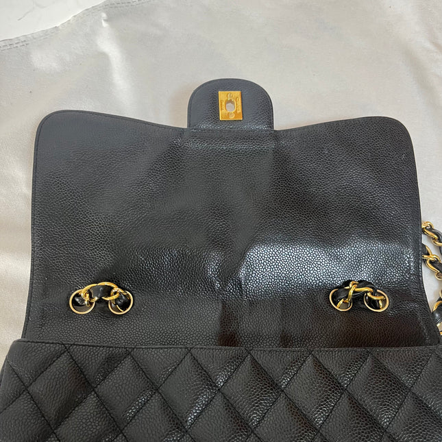 Chanel Classic Flap Jumbo 2008 Black Caviar Leather Single Flap 24k Gold Hardware