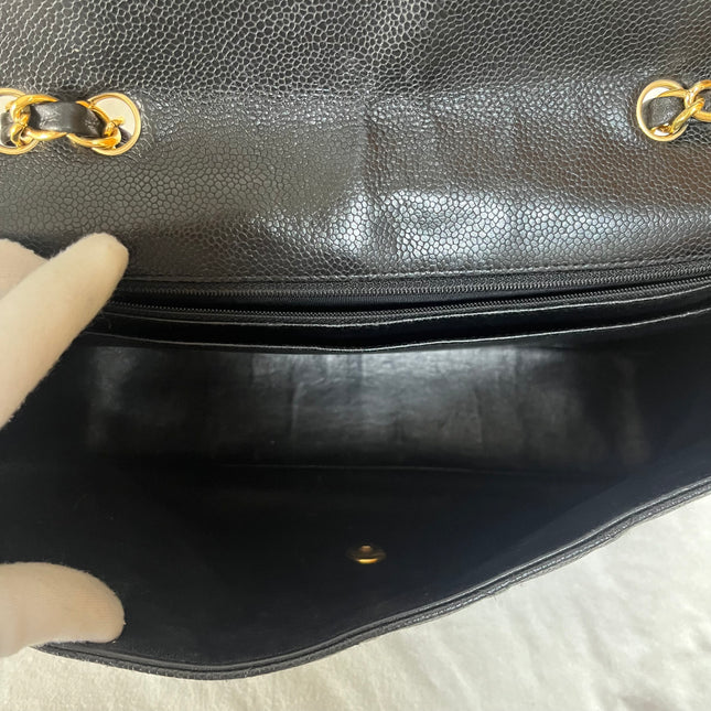 Chanel Classic Flap Jumbo 2008 Black Caviar Leather Single Flap 24k Gold Hardware