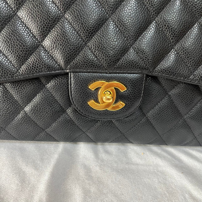 Chanel Classic Flap Jumbo 2008 Black Caviar Leather Single Flap 24k Gold Hardware