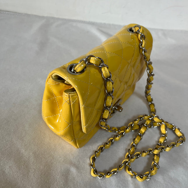 Chanel Classic Flap Mini Square Yellow Patent Lambskin Crossbody Bag 2014