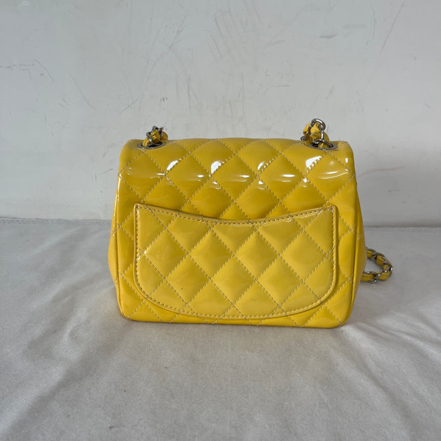 Chanel Classic Flap Mini Square Yellow Patent Lambskin Crossbody Bag 2014