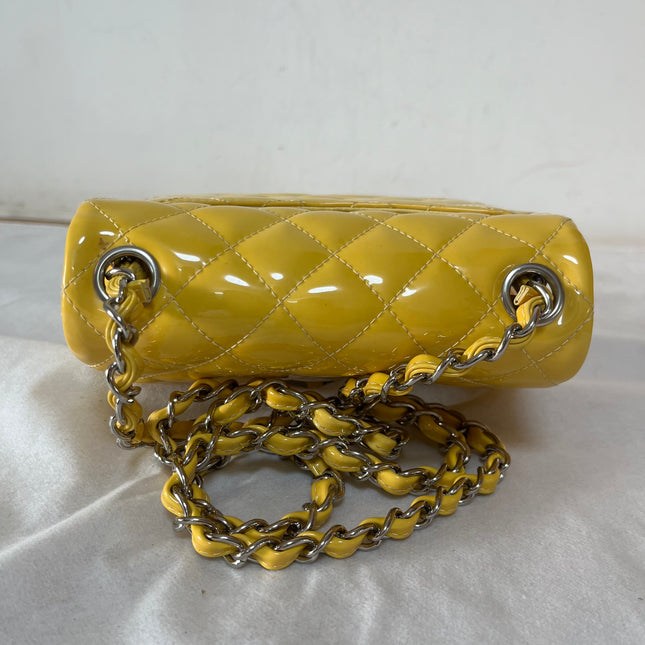 Chanel Classic Flap Mini Square Yellow Patent Lambskin Crossbody Bag 2014