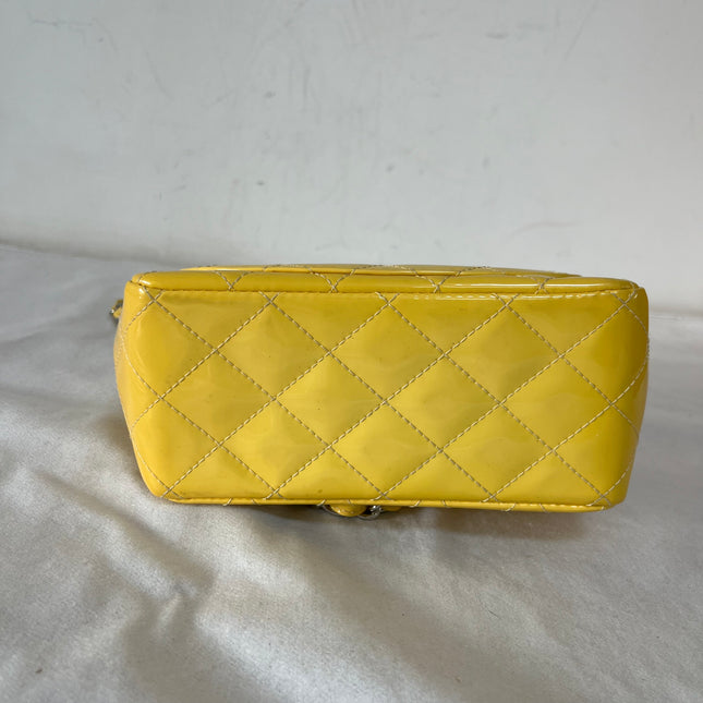 Chanel Classic Flap Mini Square Yellow Patent Lambskin Crossbody Bag 2014