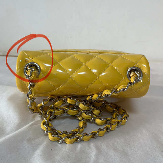 Chanel Classic Flap Mini Square Yellow Patent Lambskin Crossbody Bag 2014