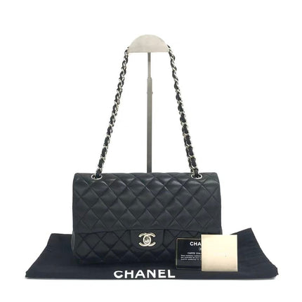 Chanel Timeless Classic Flap Medium 2009 Black Lambskin Leather Silver Hardware-Luxbags