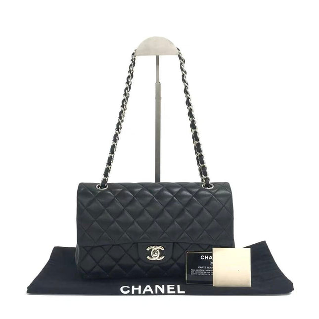 Chanel Timeless Classic Flap Medium 2009 Black Lambskin Leather Silver Hardware-Luxbags