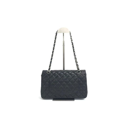 Chanel Timeless Classic Flap Medium 2009 Black Lambskin Leather Silver Hardware