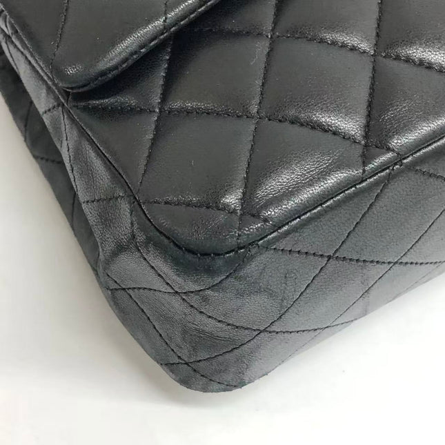 Chanel Timeless Classic Flap Medium 2009 Black Lambskin Leather Silver Hardware