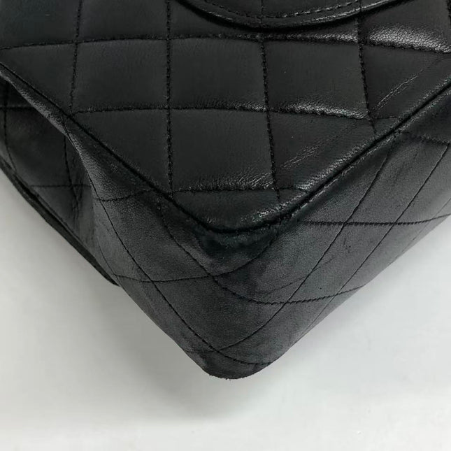 Chanel Timeless Classic Flap Medium 2009 Black Lambskin Leather Silver Hardware