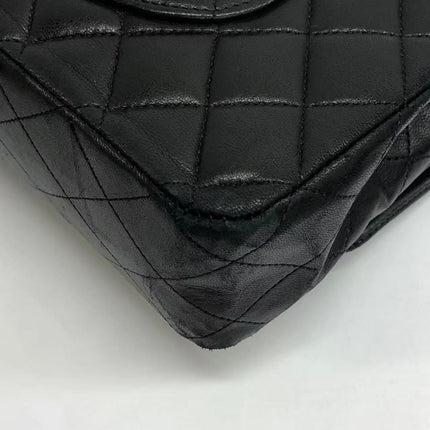 Chanel Timeless Classic Flap Medium 2009 Black Lambskin Leather Silver Hardware