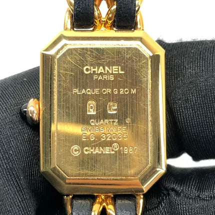 CHANEL Vintage PREMIERE Watch L Black Leather and 24KT Yellow Gold Plated