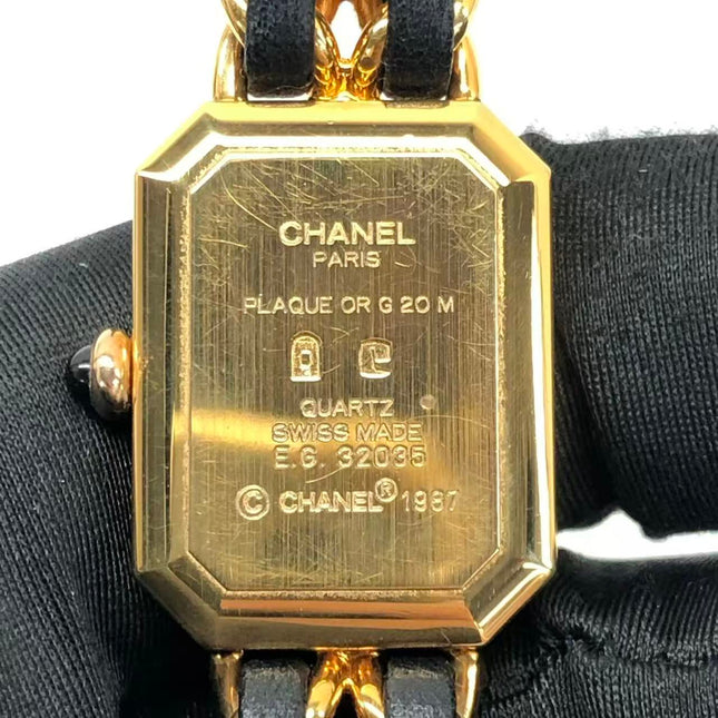 CHANEL Vintage PREMIERE Watch L Black Leather and 24KT Yellow Gold Plated