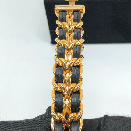 CHANEL Vintage PREMIERE Watch L Black Leather and 24KT Yellow Gold Plated