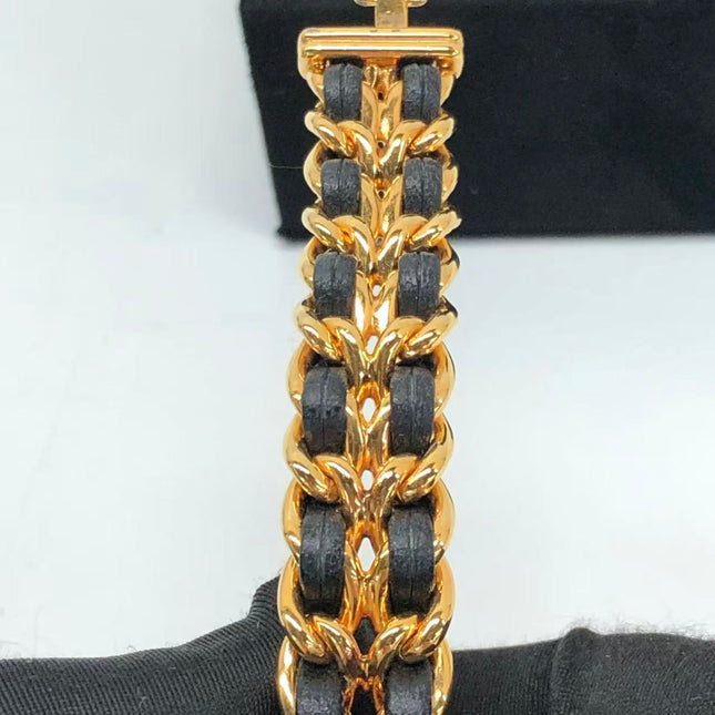 CHANEL Vintage PREMIERE Watch L Black Leather and 24KT Yellow Gold Plated
