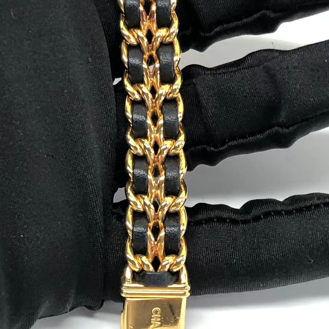 CHANEL Vintage PREMIERE Watch L Black Leather and 24KT Yellow Gold Plated