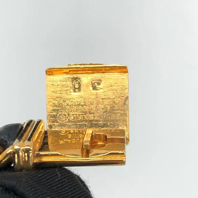 CHANEL Vintage PREMIERE Watch L Black Leather and 24KT Yellow Gold Plated