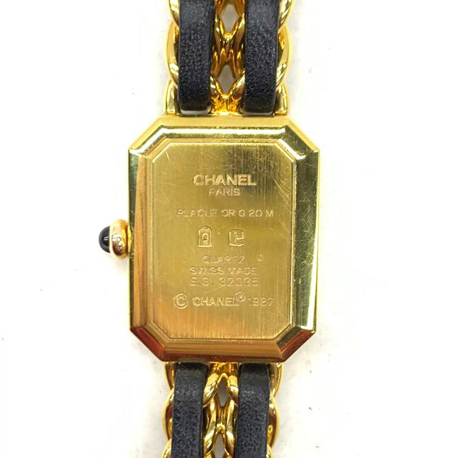 CHANEL Vintage PREMIERE Watch L Black Leather and 24KT Yellow Gold Plated