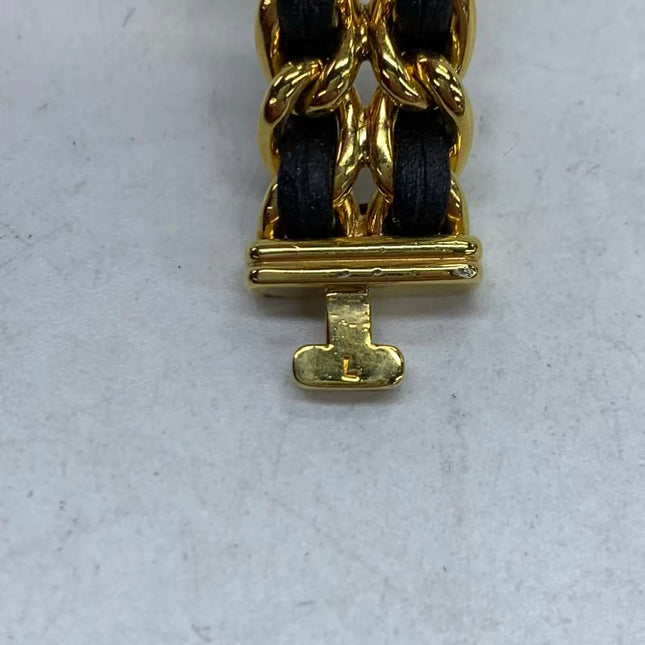 CHANEL Vintage PREMIERE Watch L Black Leather and 24KT Yellow Gold Plated