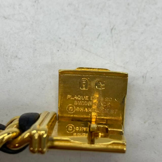 CHANEL Vintage PREMIERE Watch L Black Leather and 24KT Yellow Gold Plated