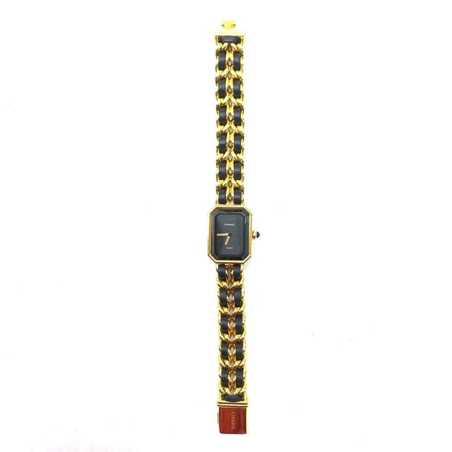 CHANEL Vintage PREMIERE Watch L Black Leather and 24KT Yellow Gold Plated