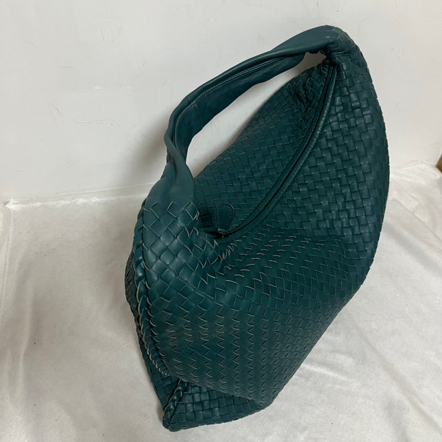 Bottega Veneta Veneta Hobo Maxi Teal Green Intrecciato Leather Bag 54cm