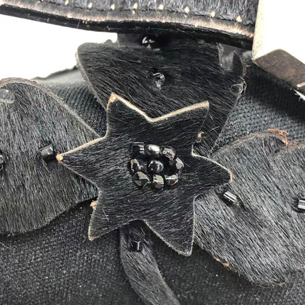 FENDI Baguette Vintage Black Cloth With Flower Embroidery Silver Hardware