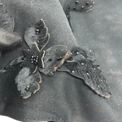 FENDI Baguette Vintage Black Cloth With Flower Embroidery Silver Hardware