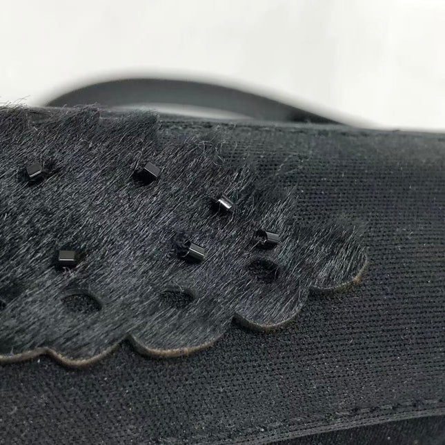 FENDI Baguette Vintage Black Cloth With Flower Embroidery Silver Hardware