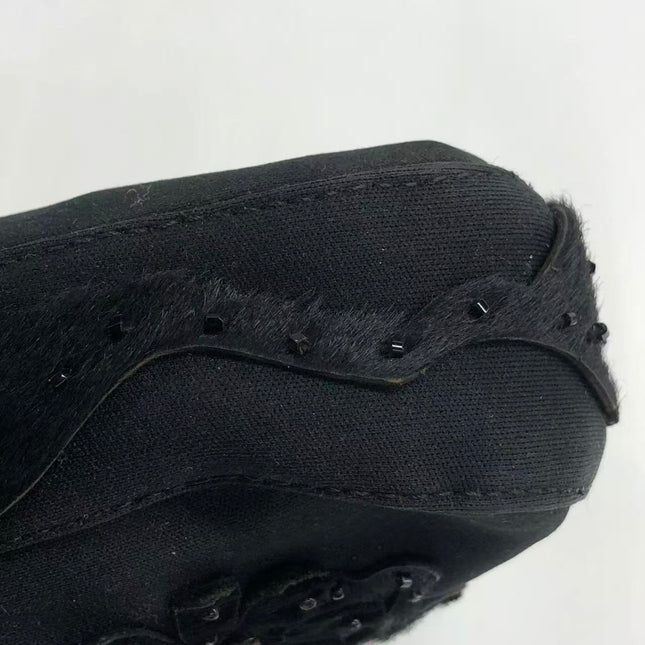 FENDI Baguette Vintage Black Cloth With Flower Embroidery Silver Hardware