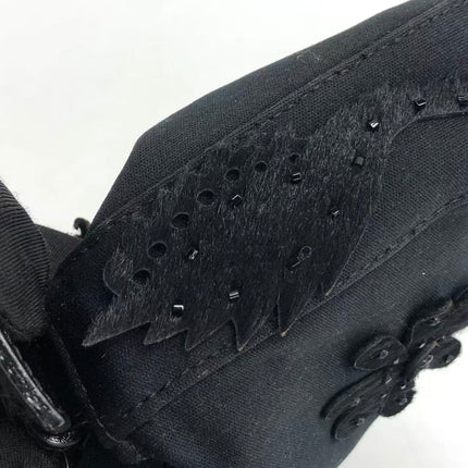 FENDI Baguette Vintage Black Cloth With Flower Embroidery Silver Hardware