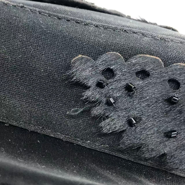 FENDI Baguette Vintage Black Cloth With Flower Embroidery Silver Hardware