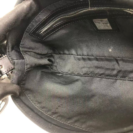 FENDI Baguette Vintage Black Cloth With Flower Embroidery Silver Hardware