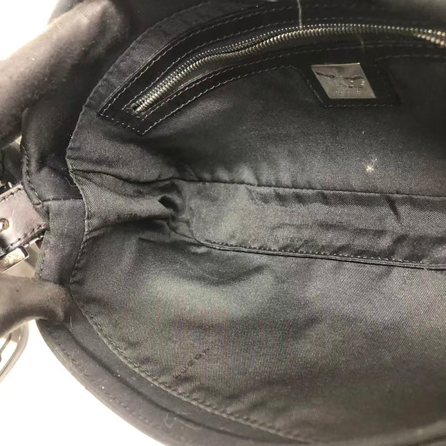 FENDI Baguette Vintage Black Cloth With Flower Embroidery Silver Hardware