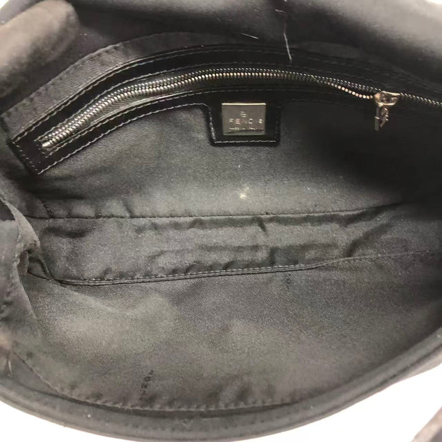 FENDI Baguette Vintage Black Cloth With Flower Embroidery Silver Hardware