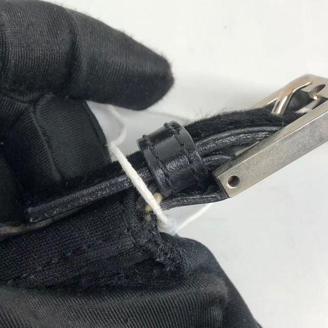 FENDI Baguette Vintage Black Cloth With Flower Embroidery Silver Hardware