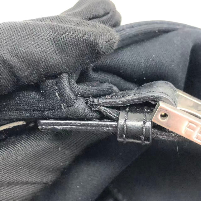 FENDI Baguette Vintage Black Cloth With Flower Embroidery Silver Hardware