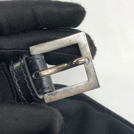 FENDI Baguette Vintage Black Cloth With Flower Embroidery Silver Hardware