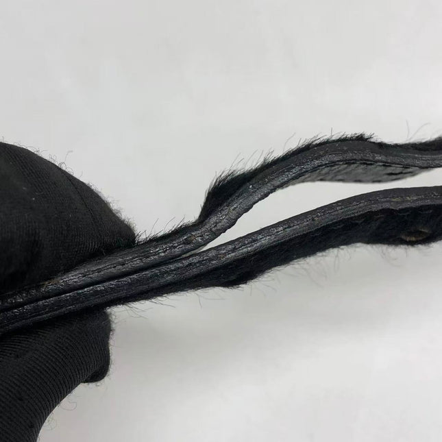 FENDI Baguette Vintage Black Cloth With Flower Embroidery Silver Hardware