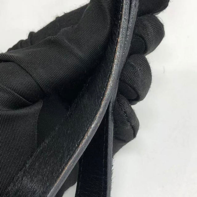 FENDI Baguette Vintage Black Cloth With Flower Embroidery Silver Hardware