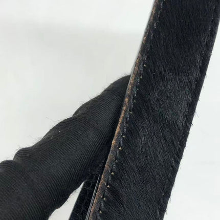 FENDI Baguette Vintage Black Cloth With Flower Embroidery Silver Hardware