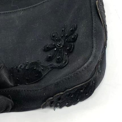 FENDI Baguette Vintage Black Cloth With Flower Embroidery Silver Hardware