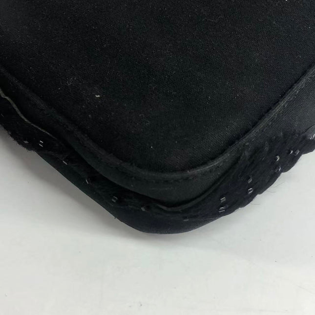 FENDI Baguette Vintage Black Cloth With Flower Embroidery Silver Hardware