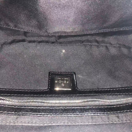 FENDI Baguette Vintage Black Cloth With Flower Embroidery Silver Hardware