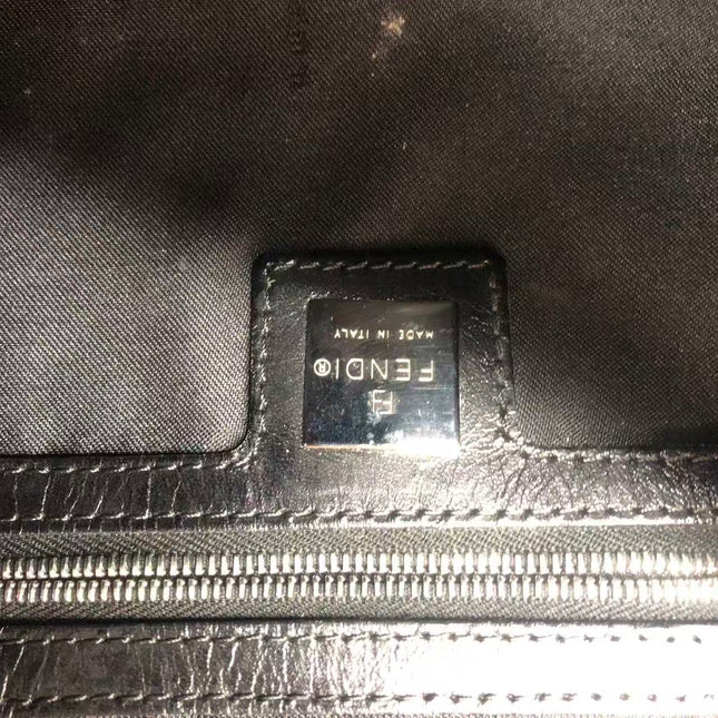 FENDI Baguette Vintage Black Cloth With Flower Embroidery Silver Hardware