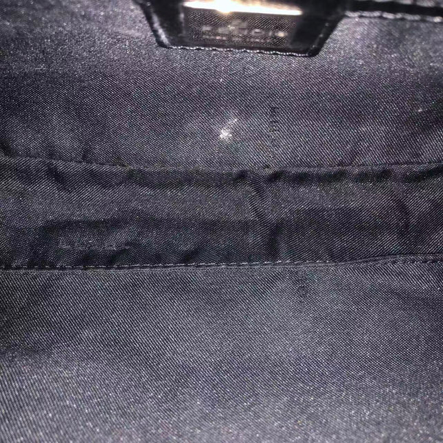 FENDI Baguette Vintage Black Cloth With Flower Embroidery Silver Hardware