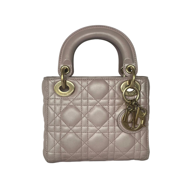 Lady Dior Mini 2019 Pearlescent Pink Lambskin Leather Gold Chain Strap-Luxbags