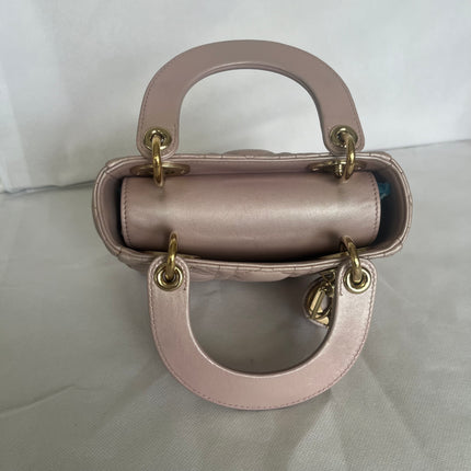 Lady Dior Mini 2019 Pearlescent Pink Lambskin Leather Gold Chain Strap