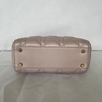 Lady Dior Mini 2019 Pearlescent Pink Lambskin Leather Gold Chain Strap